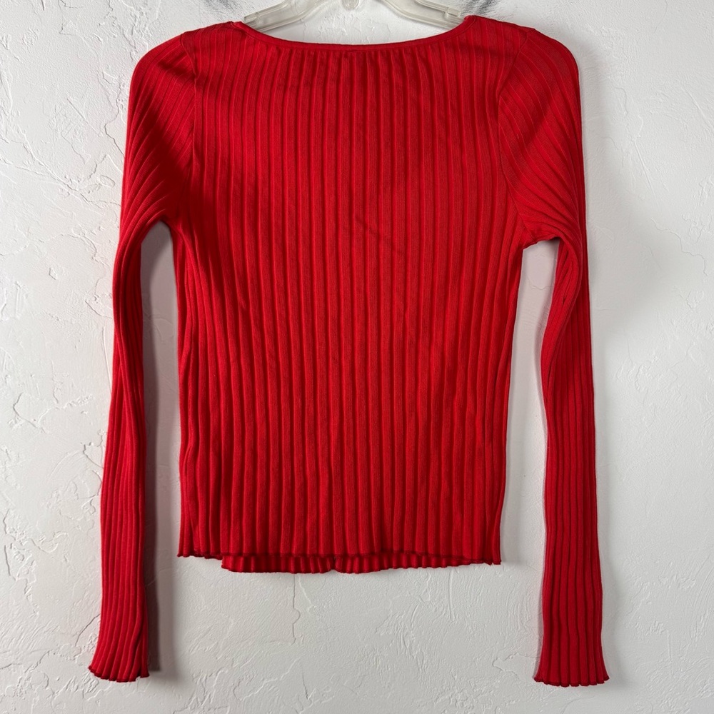 Free People Cardigan Sweater Tilly Long Sleeve Cardi Red Ribbed Button Down Top - Picture 2 of 8